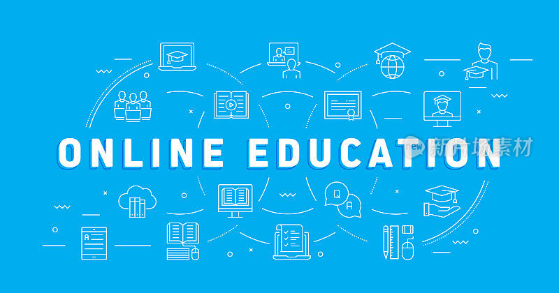 E-Learning, Online Education, Home school Related Modern Line Style插图